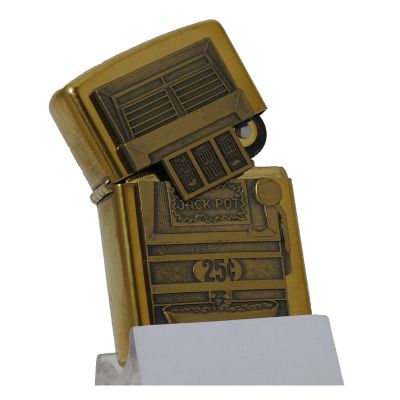 Accendino a benzina zippo, modello slot machine, placca
