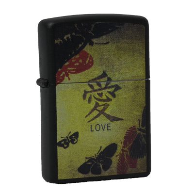 accendino a benzina zippo, modello Logogramma Giapponese, Love, stampa