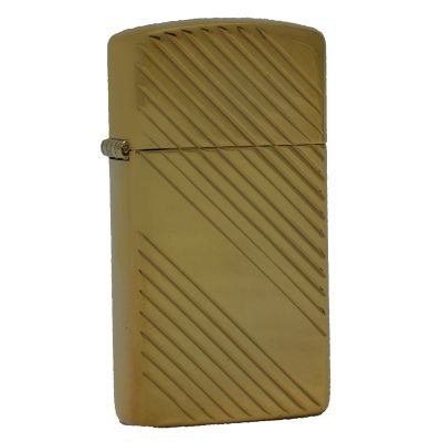 Accendino a benzina zippo slim, modello Gold Plated Classic, inciso