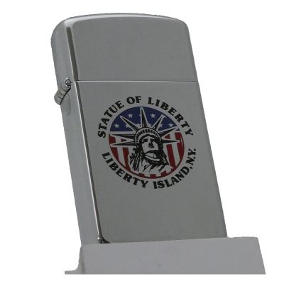 Accendino a benzina zippo slim, modello Statue of Liberty, stampa