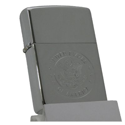 Accendino a benzina zippo, modello stemma USA, inciso