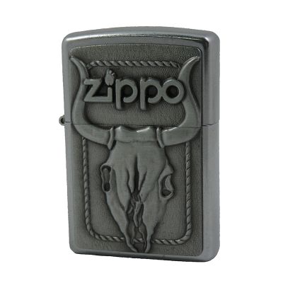 Accendino a benzina zippo, modello Bull Skull, placca
