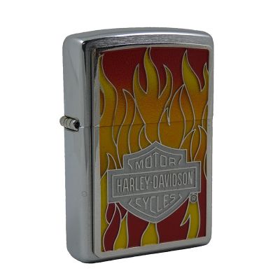 Accendino a benzina zippo, modello Harley Davidson Flames, placca