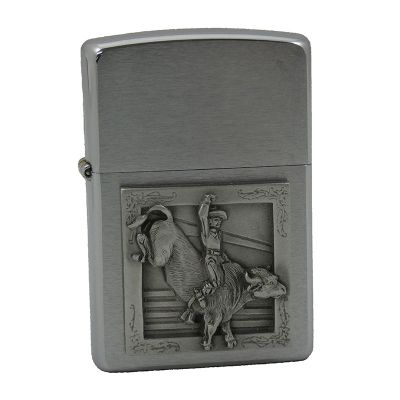 Accendino a benzina zippo, modello Rodeo Bull, placca