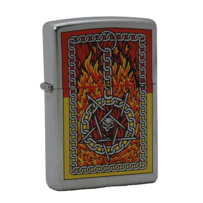 Accendino a benzina zippo, modello burning chains, stampa